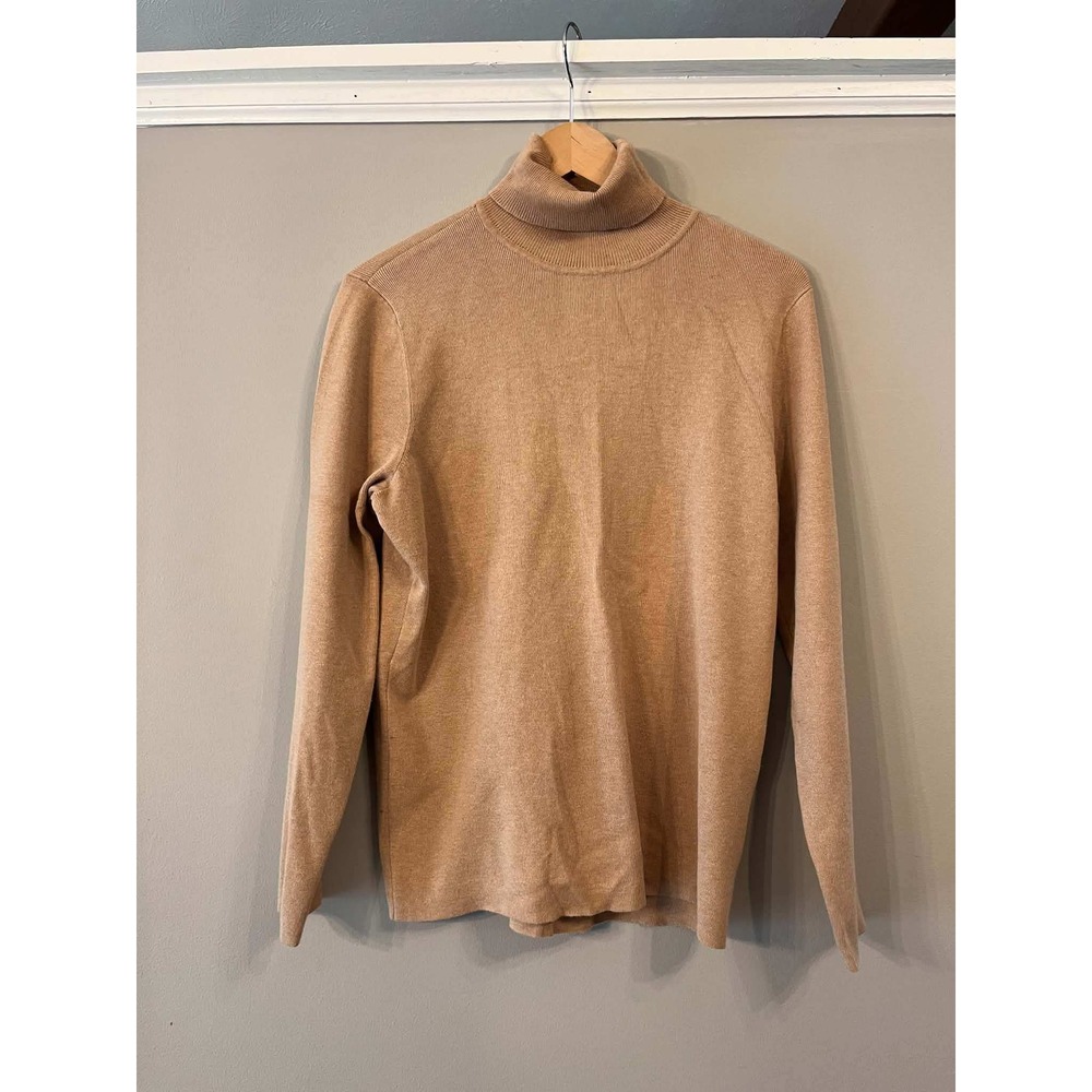 Chicos Womens Tan Camel Ribbed Turtleneck Sweater Long Sleeve Size 2 Large